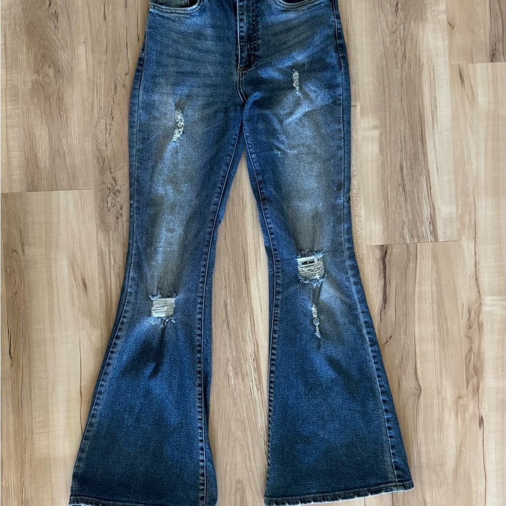 Lee Women's Blue Distressed Flare Jeans